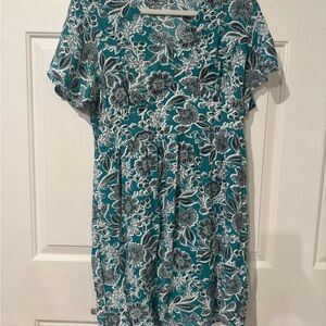 LOFT Teal and White Floral Dress